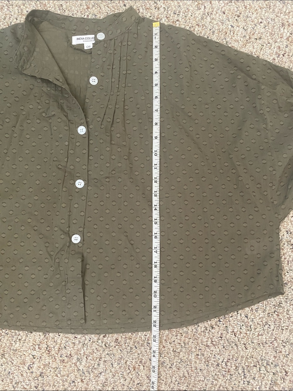 India Collection 100% Organic Cotton Olive Textured Cotton Shirt One-Size - Picture 6 of 6